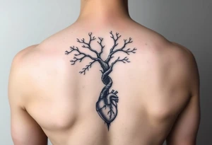 DNA TREE trunk with roots with anatomical heart in bottom tattoo idea