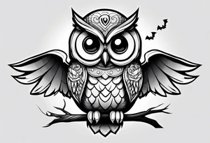 cartoon owl dressed up in a ghost halloween costume tattoo idea