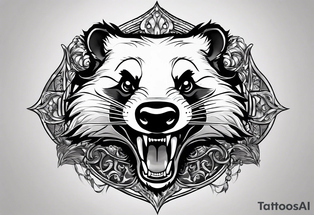 Draw me badger with aggressive full body show, killer face with cute smile, very long nails and he attacks like a Turkish Soldier to enemy and also he has very deadly looking. The only weapon is his braveness he fights with his nails. tattoo idea
