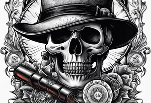 skeleton smoking cigar with poker chips tattoo idea