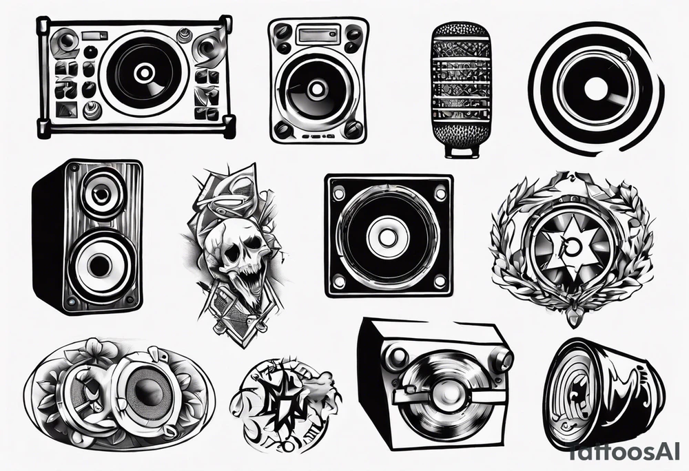 speaker, staff, dj, forearm tattoo idea