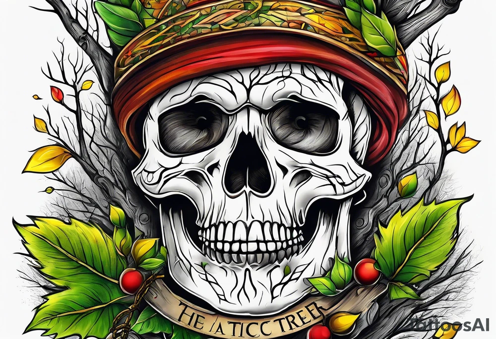 birch tree and includes the following wording "fuck cancer"
with yellow, green and red colours tattoo idea