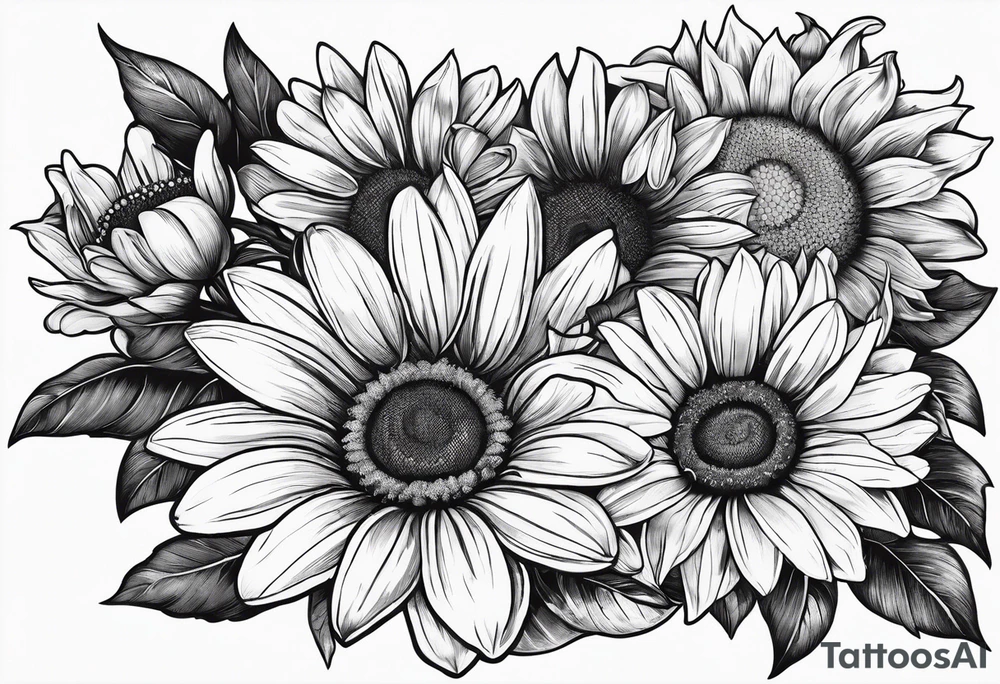 open book with daisies and a sunflower tattoo idea