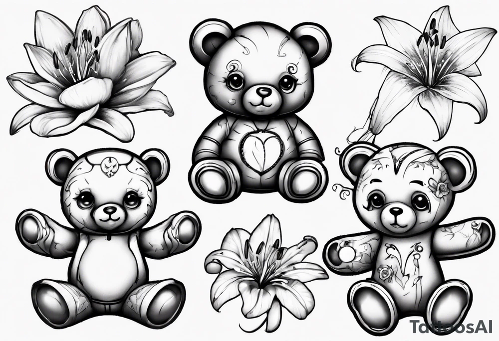 Teddy bear Lily space tattoo idea