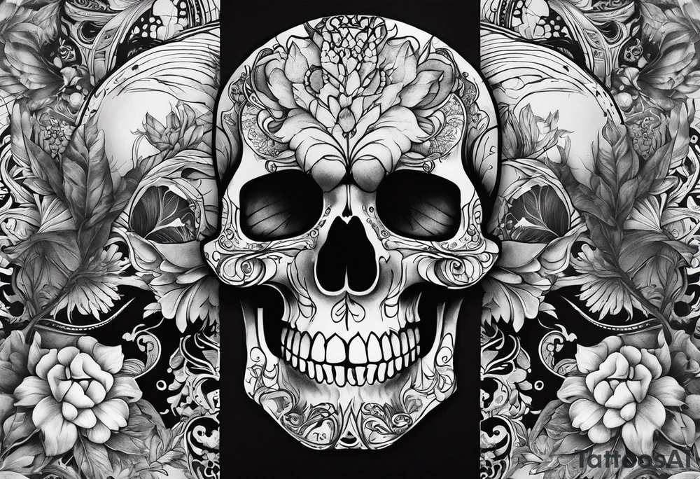 merge two halfs: in upper half put a visceral heart and in lower half put a skull tattoo idea