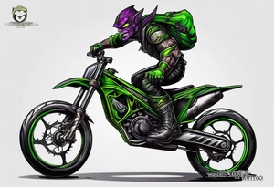 Green goblin riding a full suspension carbon fiber mountain bike tattoo idea