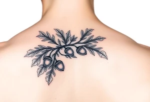 oak branch with thick leaves and acorns tattoo idea