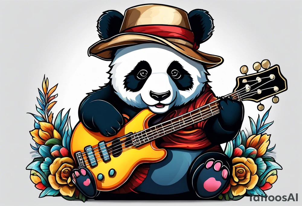 A panda playing the bass guitar tattoo idea