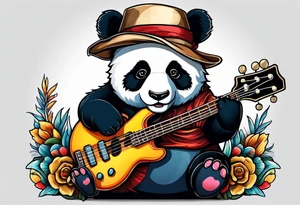 A panda playing the bass guitar tattoo idea