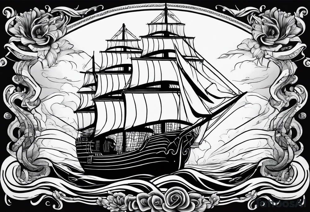 Slave ship with people, jumping off at sea tattoo idea