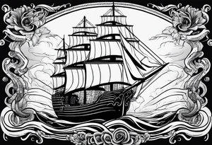 Slave ship with people, jumping off at sea tattoo idea