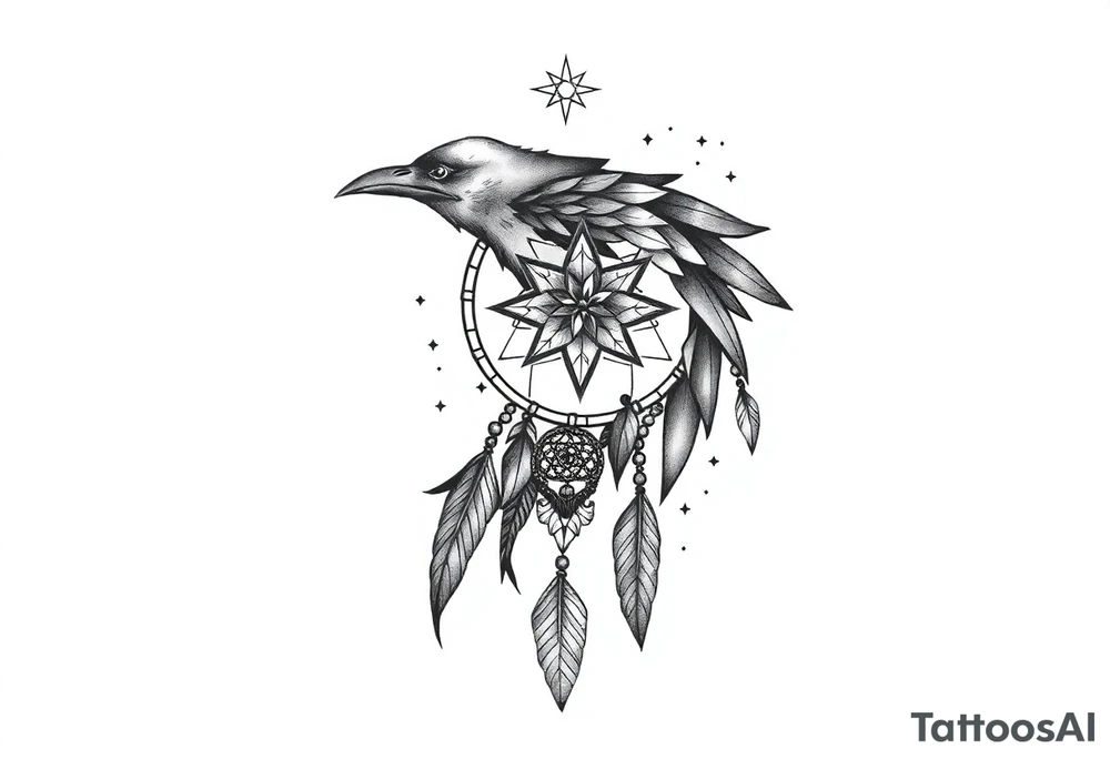 Raven dream catcher milky way moon shooting star tattoo idea