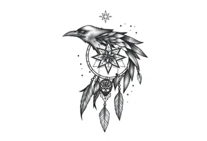 Raven dream catcher milky way moon shooting star tattoo idea