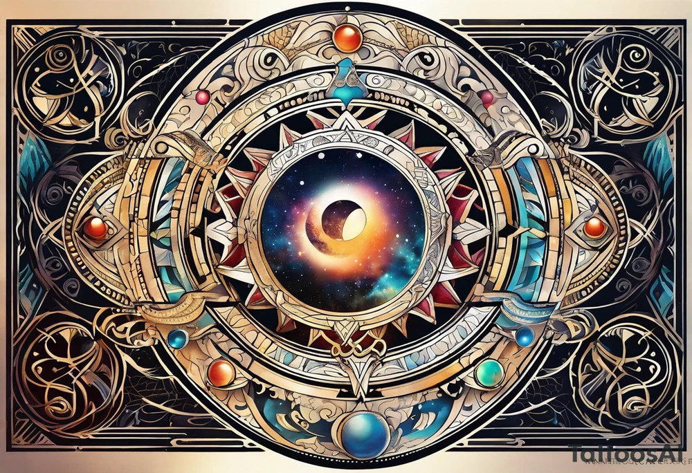 Astrology, Cancer, Natal Chart, symbolic, vision, yin yang, the moon, the sun, Uranus, Pluto, spiritual third eye, mystical armband tattoo idea