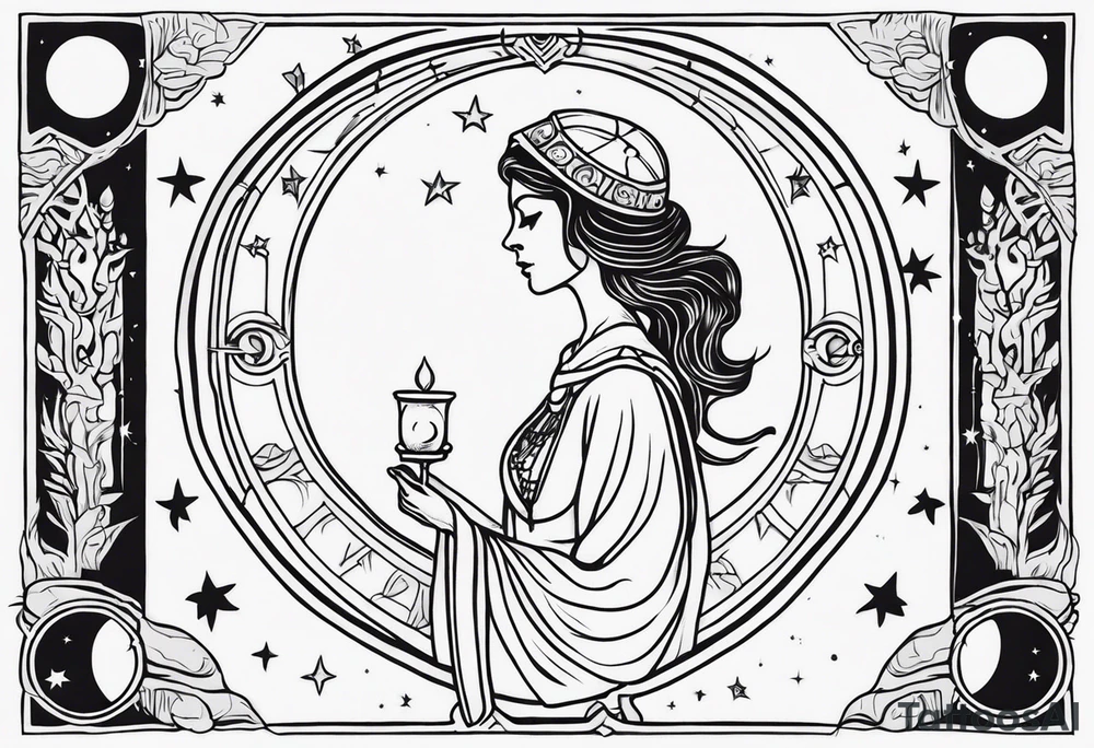 High priestess skeleton moon tarot card tattoo idea