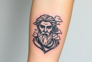 greek god with clouds and temple tattoo idea