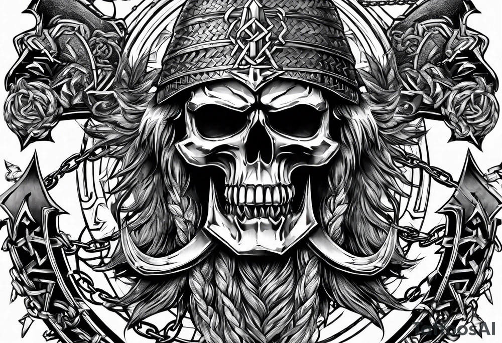 Valhalla sword  axe Valknut barbed wire chains tattoo idea