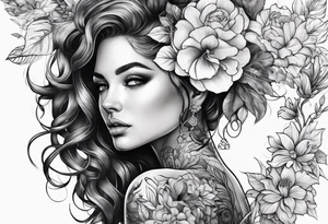 woman with flower growth out of her head tattoo idea