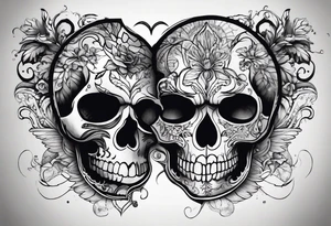 merge two halfs: in upper half put a visceral heart and in lower half put a skull tattoo idea