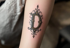 Baroque Ornate D – A royal-looking D with golden embellishments, scrollwork, and dark red shadowing for depth. tattoo idea