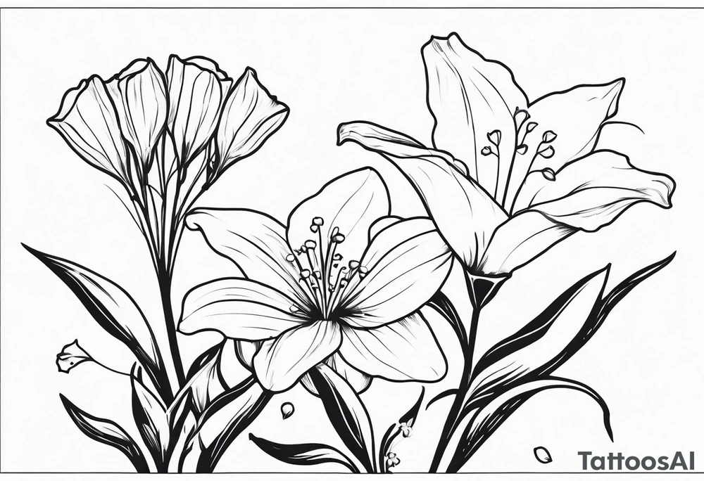 Aster, morning glory and lily of the valley flowers tattoo idea