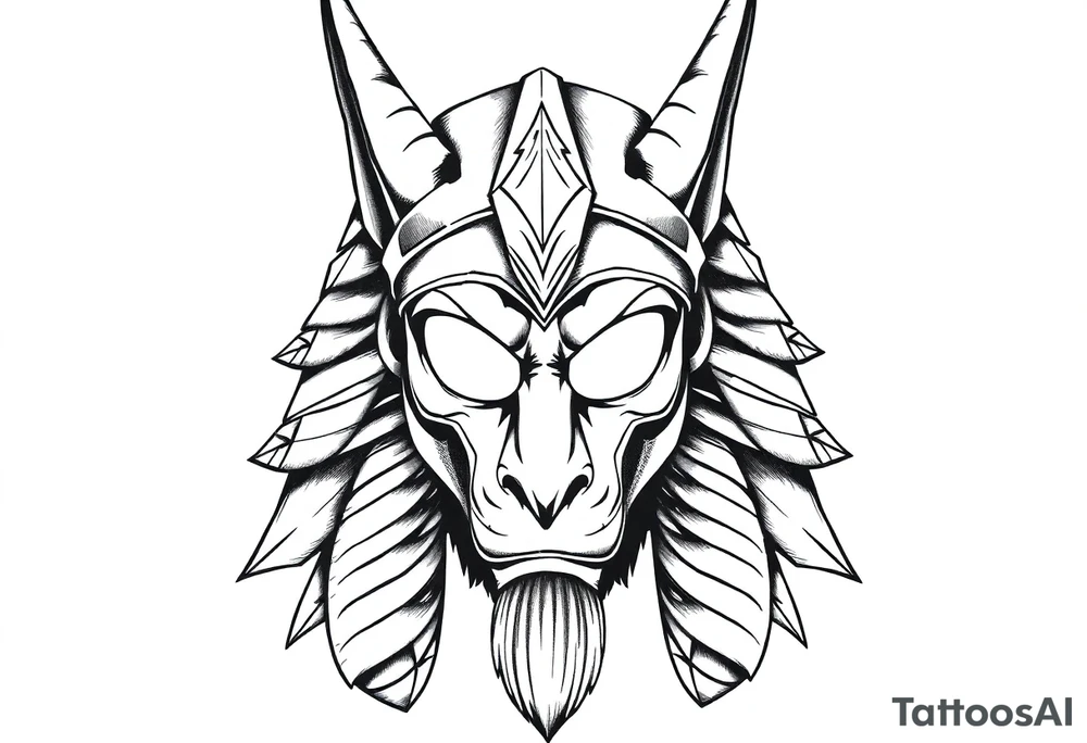 powerful majestic muscle anubis Egyptian god face mix with joker
without eyes with mantle on head tattoo idea