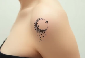 Cascade of stars swirl moon tattoo idea