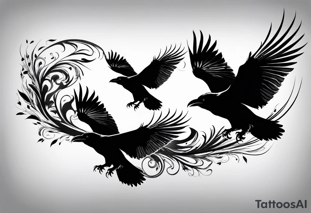 3 ravens in flight tattoo idea