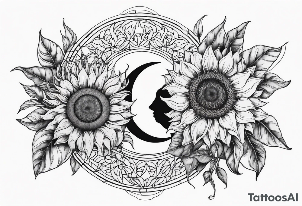 Sunflowers sun and moon tattoo idea