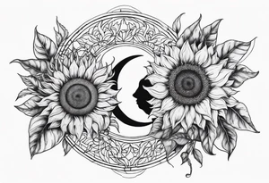 Sunflowers sun and moon tattoo idea