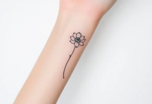 fine-line flower on my inner wrist, with the stem flowing down into a bible verse tattoo idea