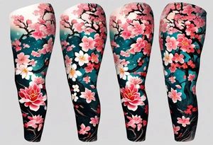 Japanese tattoo sleeve with a sakura tree tattoo idea