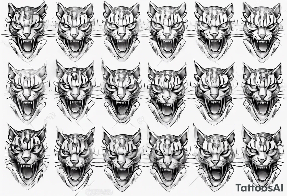 cybernetic ocelot full body teeth showing tattoo idea