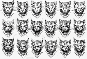 cybernetic ocelot full body teeth showing tattoo idea