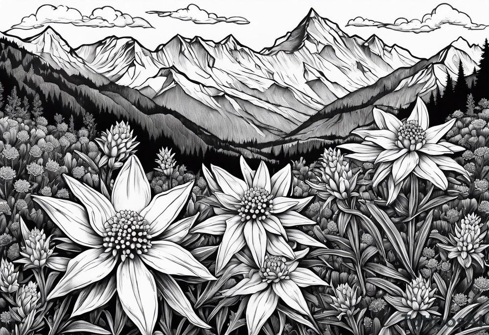 Edelweiss flower on a mountain tattoo idea