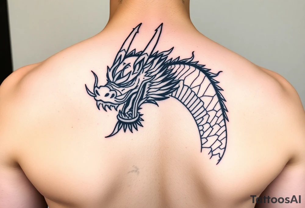 Tatuaje en espalda completa de la cabeza de un dragón demonio japones tattoo idea