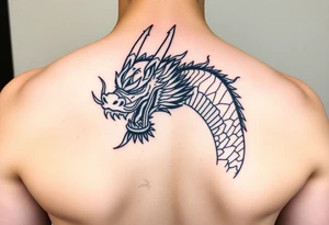 Tatuaje en espalda completa de la cabeza de un dragón demonio japones tattoo idea