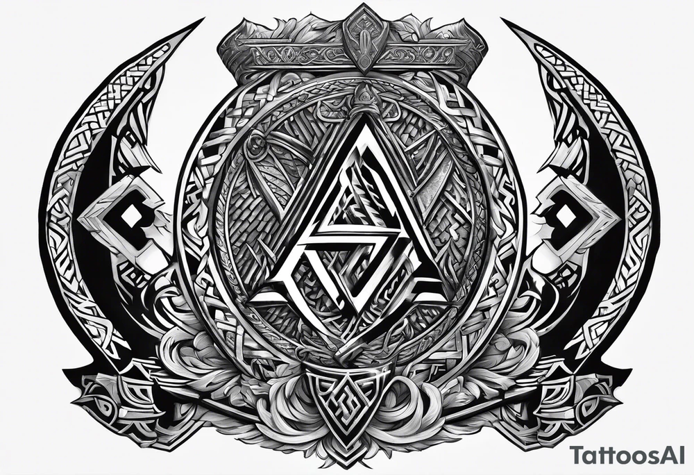 Valhalla  sword shield axe Valknut fog tattoo idea