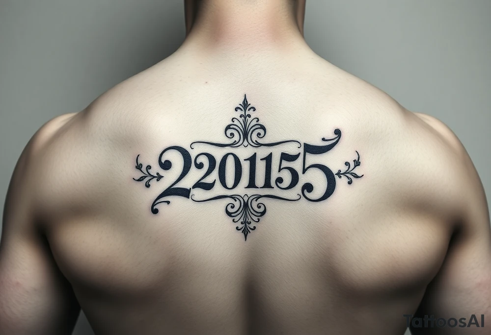 a powerful majestic set of roman numerals equalling the year 2015, with an elegant name placed within the center of the roman numerals tattoo idea