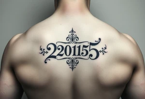 a powerful majestic set of roman numerals equalling the year 2015, with an elegant name placed within the center of the roman numerals tattoo idea