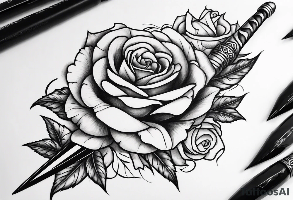 Long Dagger stabbing roses tattoo idea
