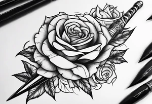 Long Dagger stabbing roses tattoo idea