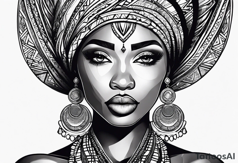 african, women face, arm sleeve tattoo idea