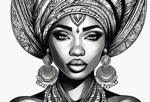 african, women face, arm sleeve tattoo idea