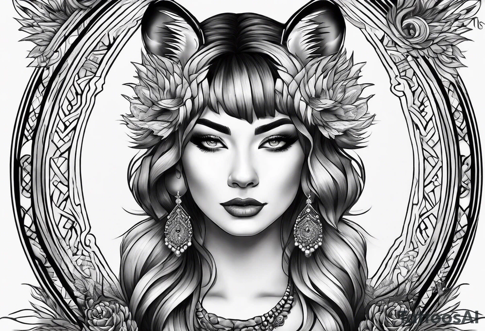 Tiger pelt on a woman's head tattoo idea