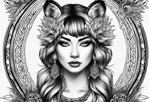 Tiger pelt on a woman's head tattoo idea