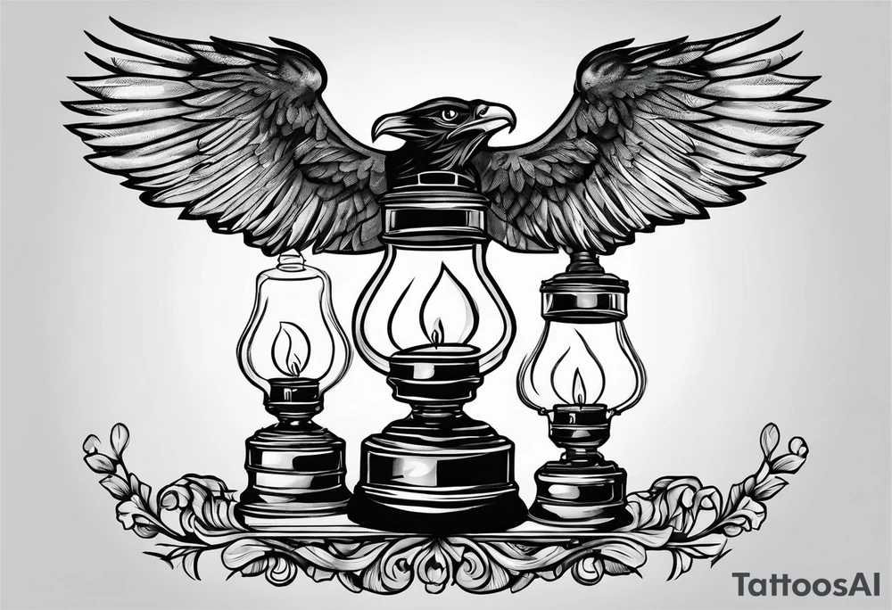 Oil lamp with an eagle next to it tattoo idea