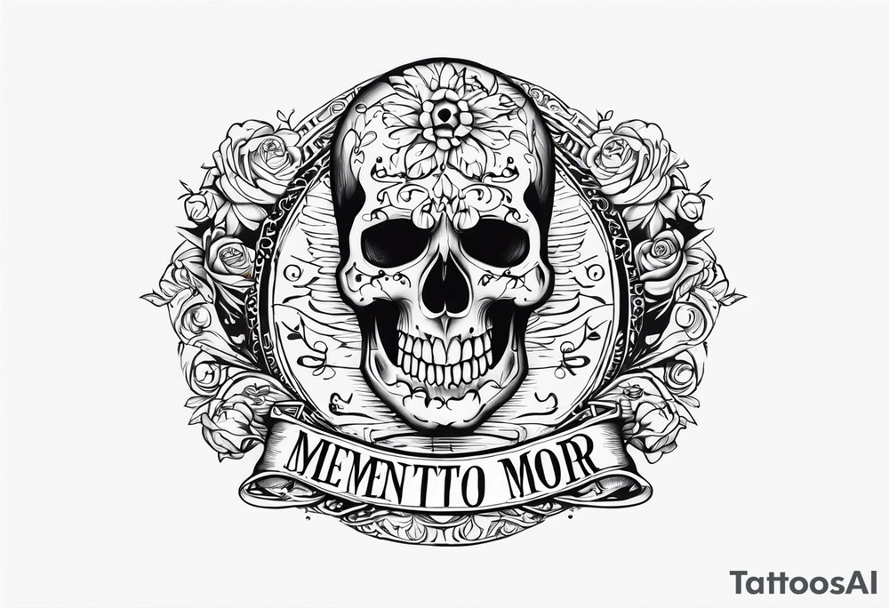 Memento mori written skull sleeve tattoo design tattoo idea