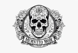 Memento mori written skull sleeve tattoo design tattoo idea