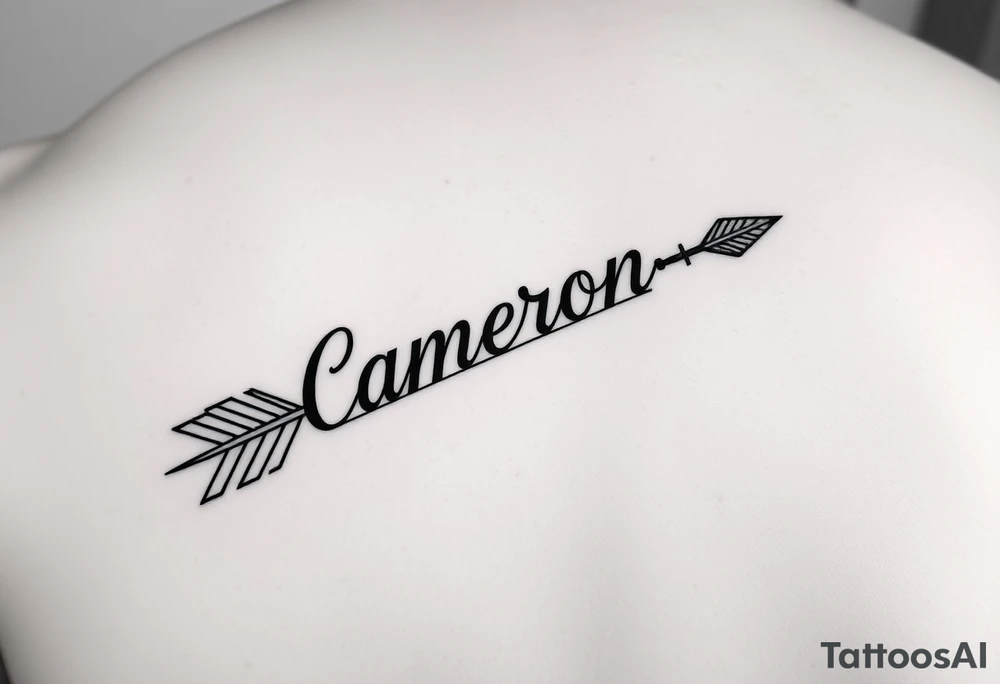 1 fancy feminine arrow that incorporates the name Cameron and another feminine arrow that incorporates the name Connor tattoo idea